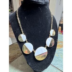 Gold Tone & Mother-of-Pearl Look Statement Necklace – Modern Disc Design